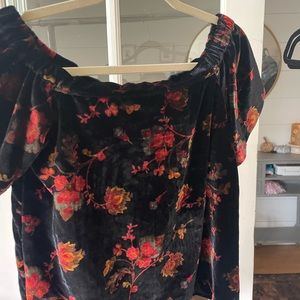 Ann Taylor Loft off shoulder velour floral pattern shirt